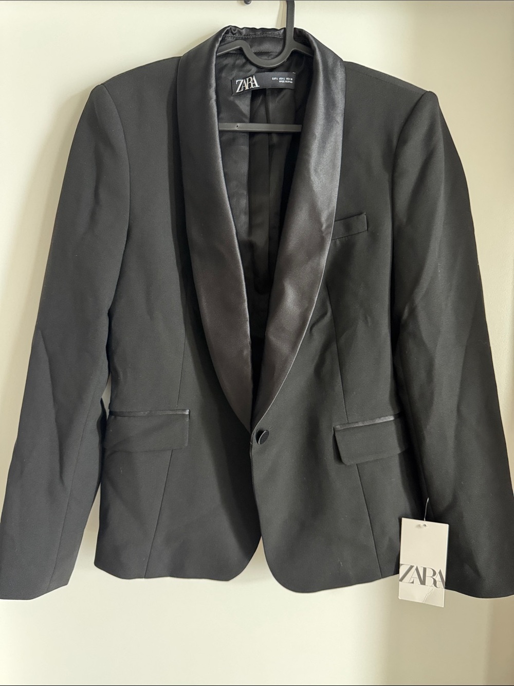 ZARA Black Satin Lapel Tuxedo Blazer